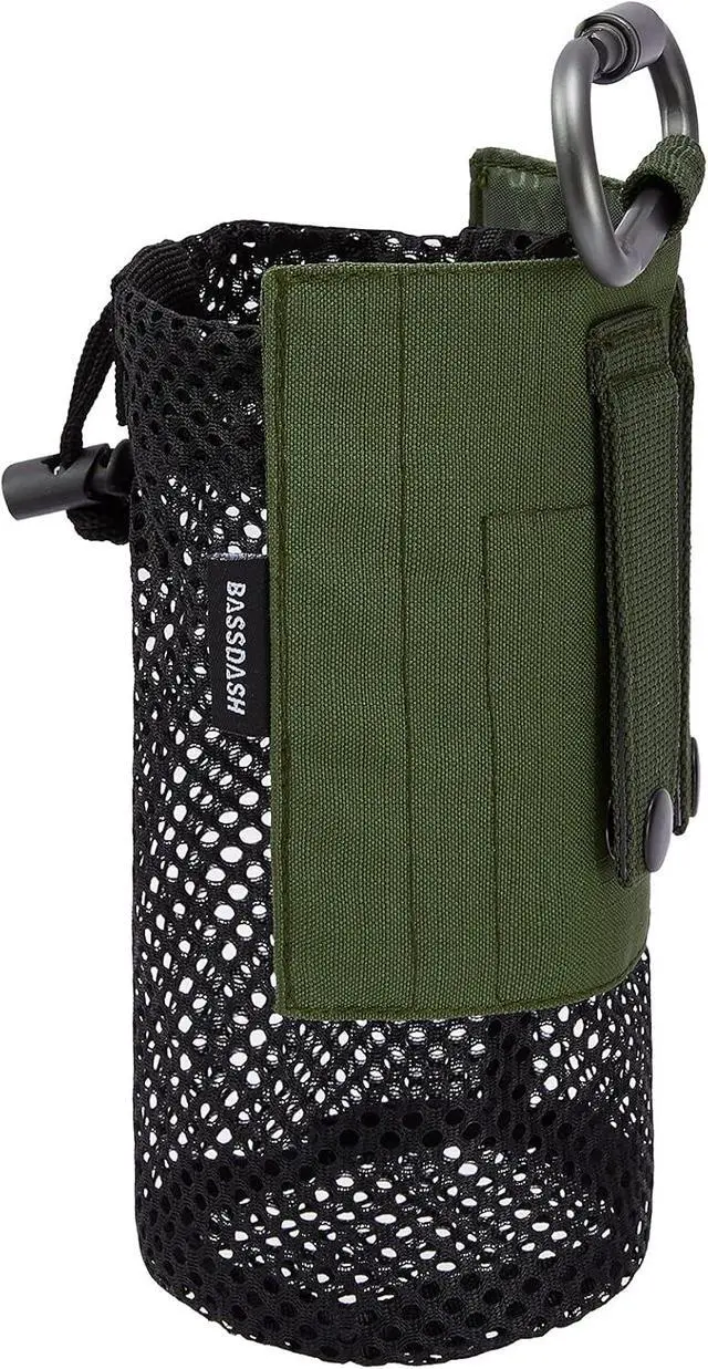 Main image of BASSDASH Tactical Molle Water Bottle Pouch with Carabiner Foldable Mesh Holder Bag for Travel Fishing Hunting Hiking Outdoor Activities