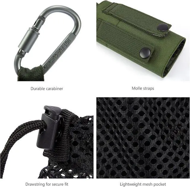 Alt view image 2 of 6 - BASSDASH Tactical Molle Water Bottle Pouch with Carabiner Foldable Mesh Holder Bag for Travel Fishing Hunting Hiking Outdoor Activities