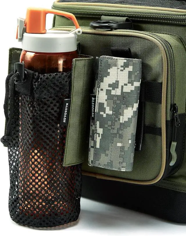 Alt view image 3 of 6 - BASSDASH Tactical Molle Water Bottle Pouch with Carabiner Foldable Mesh Holder Bag for Travel Fishing Hunting Hiking Outdoor Activities