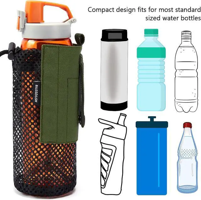 Alt view image 5 of 6 - BASSDASH Tactical Molle Water Bottle Pouch with Carabiner Foldable Mesh Holder Bag for Travel Fishing Hunting Hiking Outdoor Activities