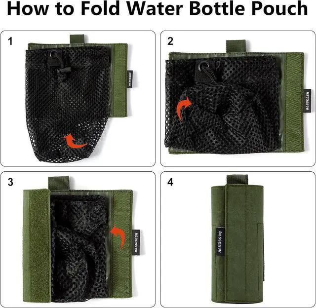Alt view image 6 of 6 - BASSDASH Tactical Molle Water Bottle Pouch with Carabiner Foldable Mesh Holder Bag for Travel Fishing Hunting Hiking Outdoor Activities