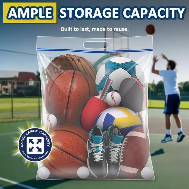 Alt view image 3 of 7 - 15 Gallon Large Resealable Storage Bags with zipper Top | 24" x 24" Heavy Duty Clear Bags with Handles, 4 Mil Thick - Perfect for Clothing, Pillows, Travel, and Moving (3-Pack)