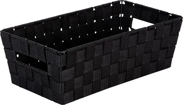 Main image of Simplify Extra Long Shelf Woven Strap Tote | Decorative Storage Basket | Built in Handles | Organization | Closet | Bedroom | Bathroom | Nursery | Accessories | Toys | Gifts | 1 Pack | Black