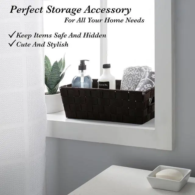Alt view image 2 of 6 - Simplify Extra Long Shelf Woven Strap Tote | Decorative Storage Basket | Built in Handles | Organization | Closet | Bedroom | Bathroom | Nursery | Accessories | Toys | Gifts | 1 Pack | Black