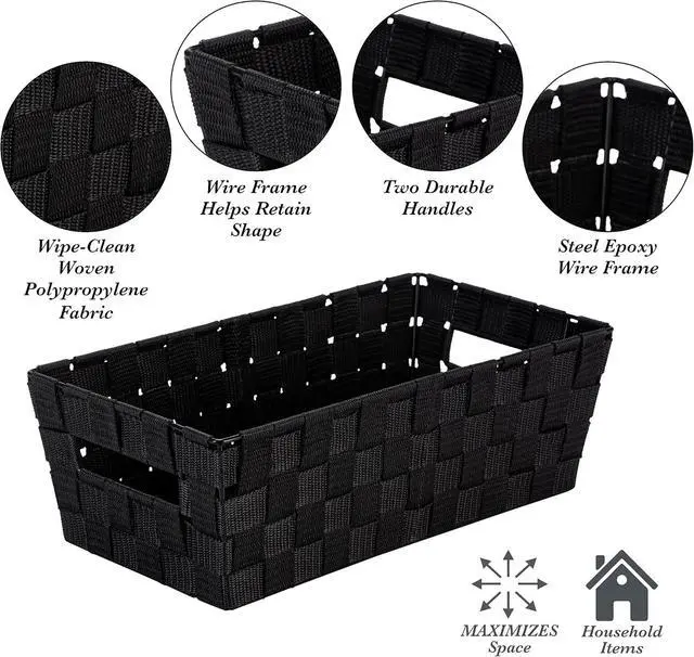 Alt view image 3 of 6 - Simplify Extra Long Shelf Woven Strap Tote | Decorative Storage Basket | Built in Handles | Organization | Closet | Bedroom | Bathroom | Nursery | Accessories | Toys | Gifts | 1 Pack | Black