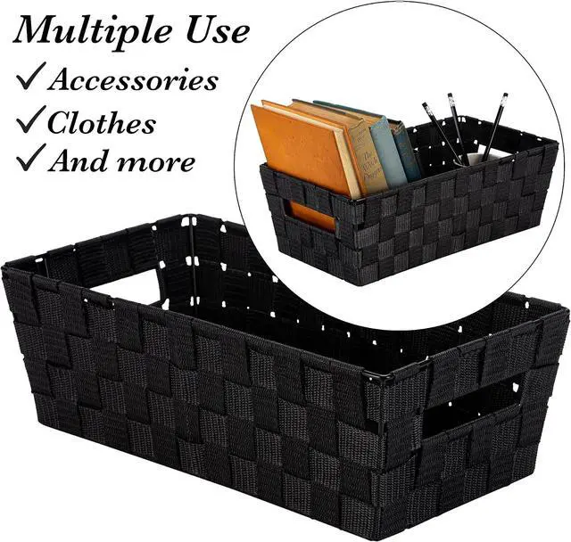 Alt view image 4 of 6 - Simplify Extra Long Shelf Woven Strap Tote | Decorative Storage Basket | Built in Handles | Organization | Closet | Bedroom | Bathroom | Nursery | Accessories | Toys | Gifts | 1 Pack | Black