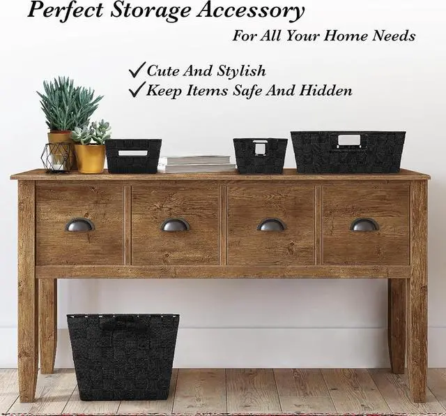 Alt view image 5 of 6 - Simplify Extra Long Shelf Woven Strap Tote | Decorative Storage Basket | Built in Handles | Organization | Closet | Bedroom | Bathroom | Nursery | Accessories | Toys | Gifts | 1 Pack | Black