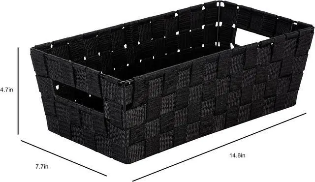 Alt view image 6 of 6 - Simplify Extra Long Shelf Woven Strap Tote | Decorative Storage Basket | Built in Handles | Organization | Closet | Bedroom | Bathroom | Nursery | Accessories | Toys | Gifts | 1 Pack | Black