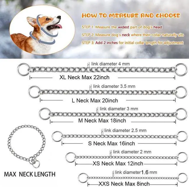 Alt view image 6 of 7 - Choke Collar for Dogs,Small Dog Choker Collar Chain Metal Dogs Collars XS | Choker Collar Chain Metal Dogs Link Training Collars Cute P Slip Puppy Martingale Collars for XXS XS Medium Large Big XL XS
