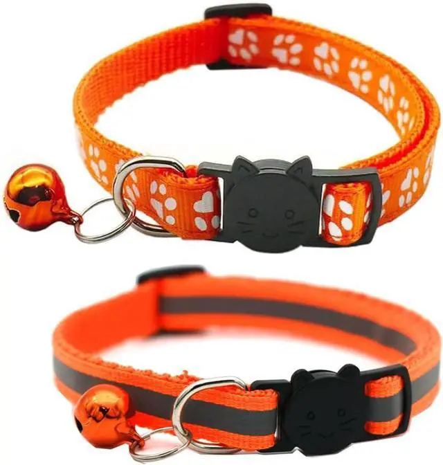 Main image of 2 Pack Cat Collars Quick Release Reflective Kitten Collar with Bell & Safety Release (Orange)