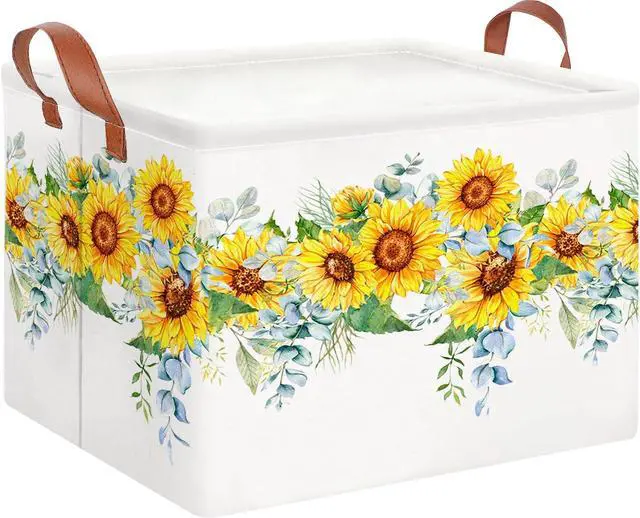 Main image of CLOCOR Rectangular Storage Basket Empty,Gift Basket,Waterproof Storage Bin with Handles,Room Decor(Sunflower Rope)