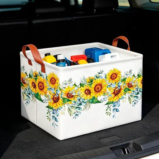 Alt view image 2 of 6 - CLOCOR Rectangular Storage Basket Empty,Gift Basket,Waterproof Storage Bin with Handles,Room Decor(Sunflower Rope)