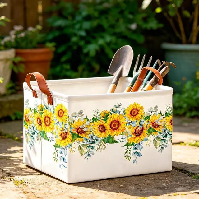 Alt view image 3 of 6 - CLOCOR Rectangular Storage Basket Empty,Gift Basket,Waterproof Storage Bin with Handles,Room Decor(Sunflower Rope)