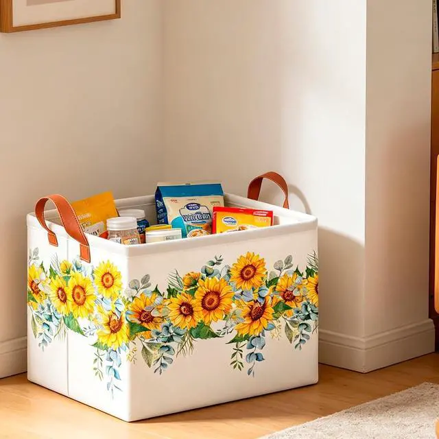 Alt view image 4 of 6 - CLOCOR Rectangular Storage Basket Empty,Gift Basket,Waterproof Storage Bin with Handles,Room Decor(Sunflower Rope)
