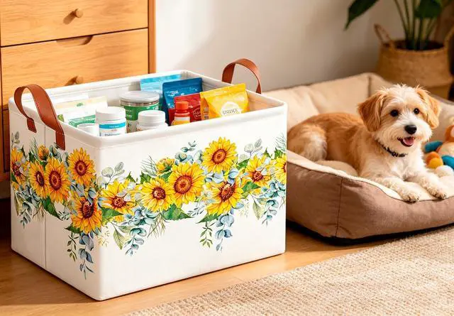 Alt view image 5 of 6 - CLOCOR Rectangular Storage Basket Empty,Gift Basket,Waterproof Storage Bin with Handles,Room Decor(Sunflower Rope)