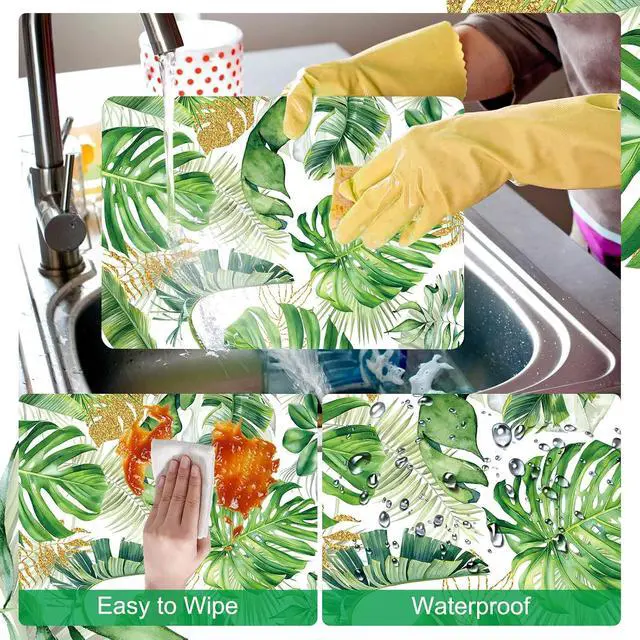 Alt view image 3 of 7 - Tarklanda Palm Leaf Plastic Placemats Set of 6, Summer Tropical Plant Decorative Place Mat Hawaiian Wipeable Vinyl Table Mats for Kitchen Dining Indoor Outdoor Luau Party, 11 x 15.7 Inch