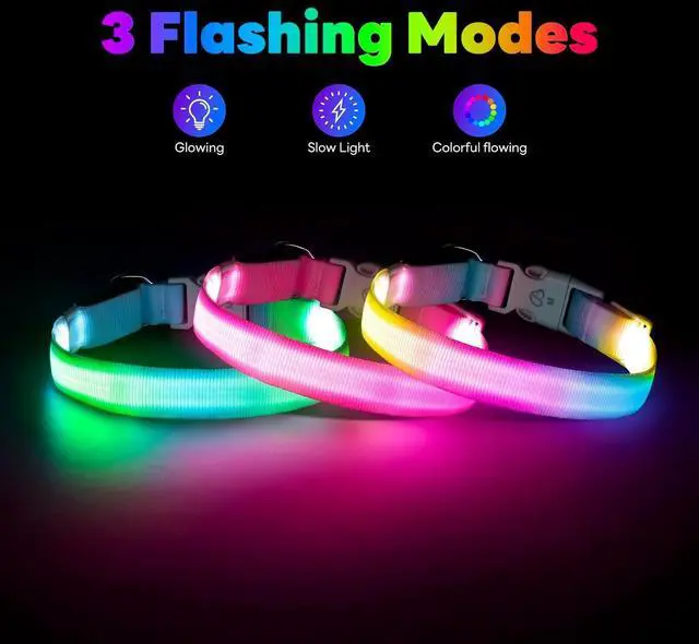 Alt view image 2 of 6 - LED Dog Collar, Light Up Dog Collar with RGB Macaron Lighting Mode, Glow in the Dark Dog Collar, Type-C Rechargeable, Waterproof, Super Bright TPU, Battery Display for Small Medium Large Dogs
