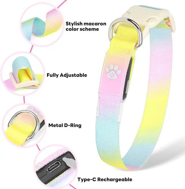 Alt view image 3 of 6 - LED Dog Collar, Light Up Dog Collar with RGB Macaron Lighting Mode, Glow in the Dark Dog Collar, Type-C Rechargeable, Waterproof, Super Bright TPU, Battery Display for Small Medium Large Dogs
