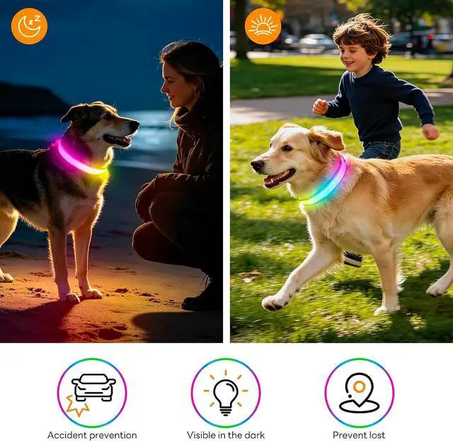 Alt view image 6 of 6 - LED Dog Collar, Light Up Dog Collar with RGB Macaron Lighting Mode, Glow in the Dark Dog Collar, Type-C Rechargeable, Waterproof, Super Bright TPU, Battery Display for Small Medium Large Dogs