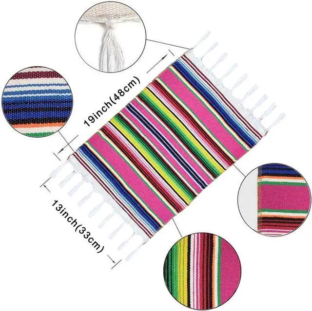 Alt view image 2 of 6 - Mexican Serape Placemats for Mexican Party Wedding Decor Outdoor Dining Kitchen Table Set of 6, 13 x 19 Inch Fringe Cotton Handwoven Table Place Mat (Multi-Color)