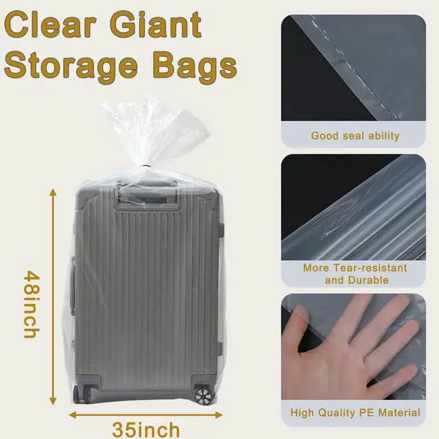 Alt view image 3 of 7 - 4 Pcs Large Clear Plastic Bags, 40" x 60" Dustproof Large Storage Bags, Moistureproof Giant Extra Luggage Storage Bags for Luggage, Suitcase,Furniture(Include 4 Ribbons)