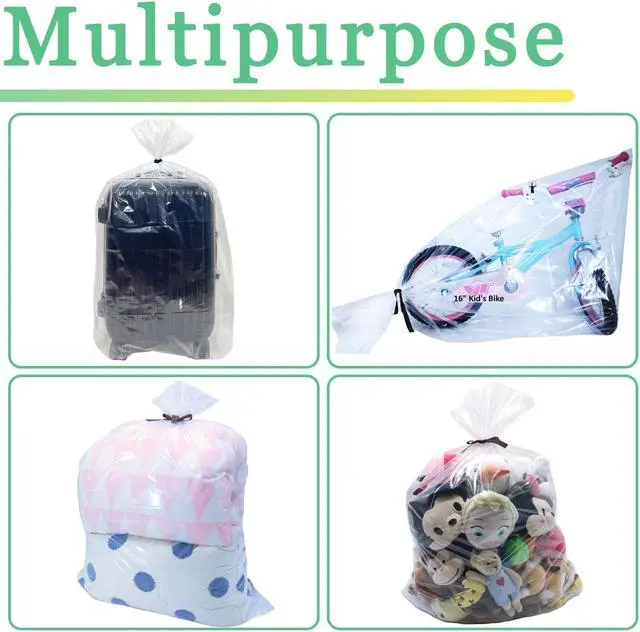 Alt view image 4 of 7 - 4 Pcs Large Clear Plastic Bags, 40" x 60" Dustproof Large Storage Bags, Moistureproof Giant Extra Luggage Storage Bags for Luggage, Suitcase,Furniture(Include 4 Ribbons)
