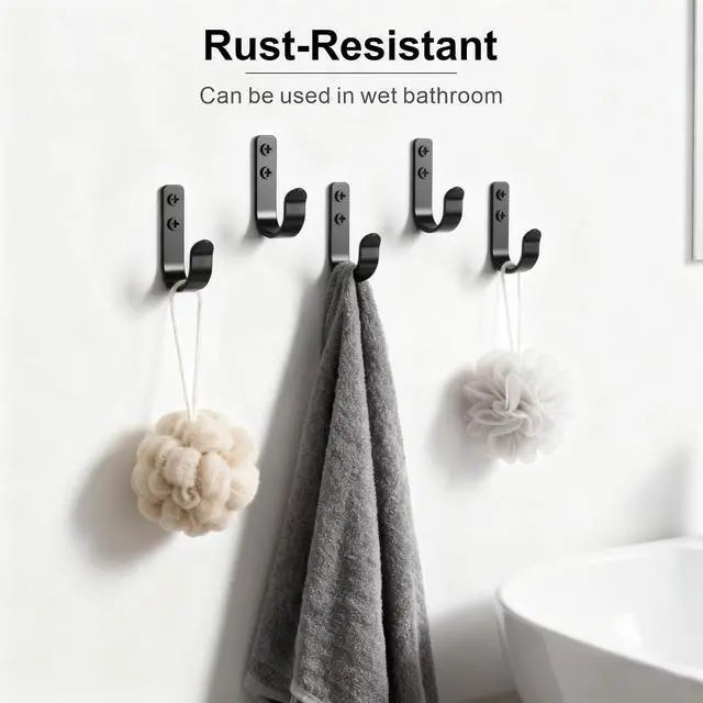 Alt view image 6 of 7 - 15-Pack Black Metal Wall Mount Hooks for Hanging Coats & Towel | Screw-in Single Hooks for Clothing, Robe, Bathroom, Entryway, Garage