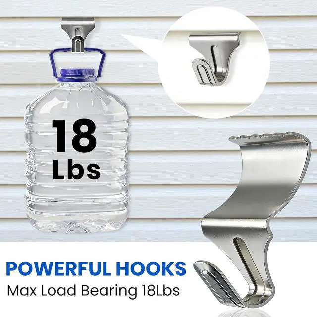 Alt view image 3 of 7 - FURWEY Vinyl Siding Hooks, 20 Pack, Heavy Duty Stainless Steel | No Hole Vinyl Siding Clips, for Outdoor & Festive Decoration