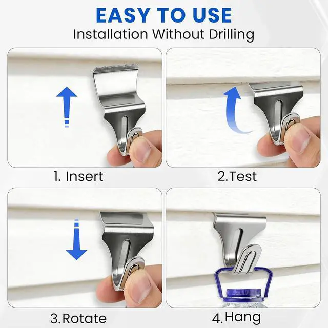 Alt view image 6 of 7 - FURWEY Vinyl Siding Hooks, 20 Pack, Heavy Duty Stainless Steel | No Hole Vinyl Siding Clips, for Outdoor & Festive Decoration
