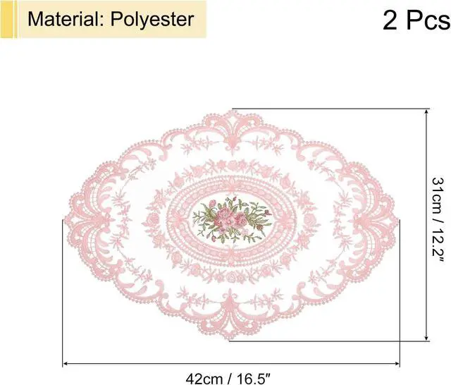 Alt view image 2 of 7 - uxcell Retro Lace Placemat 12x16 Oval Embroidered Table Place 2Pack Pink | Table Place Mats French Crochet Doilies Coasters Cup Mat for Home Wedding