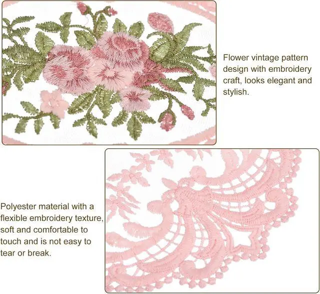 Alt view image 3 of 7 - uxcell Retro Lace Placemat 12x16 Oval Embroidered Table Place 2Pack Pink | Table Place Mats French Crochet Doilies Coasters Cup Mat for Home Wedding