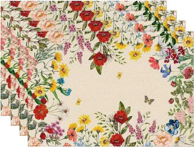 Main image of Artoid Mode Vintage Floral Spring Placemats Set of 4, 12x18 Inch Seasonal Holiday Table Mats for Party Kitchen Dining Decoration