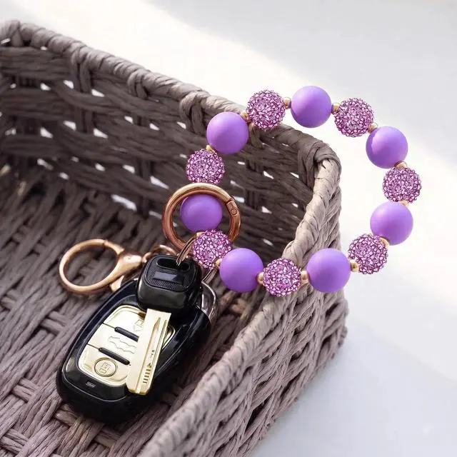 Alt view image 3 of 7 - M-Plateau Elastic Food-Grade Silicone Beaded Wristlet Keychain | Car Key Chain Bracelet, Silicone Wrist keychain with Key Ring for Women