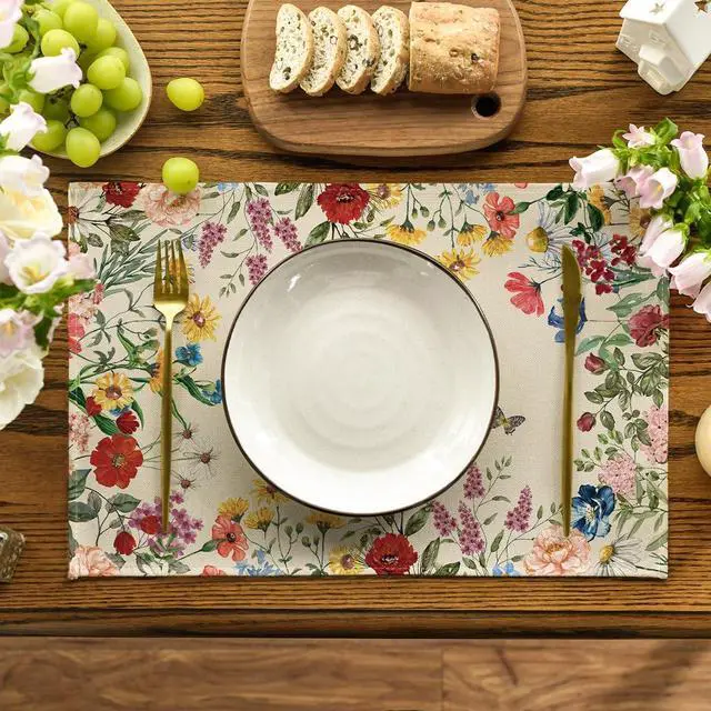 Alt view image 2 of 7 - Artoid Mode Vintage Floral Spring Placemats Set of 4, 12x18 Inch Seasonal Holiday Table Mats for Party Kitchen Dining Decoration