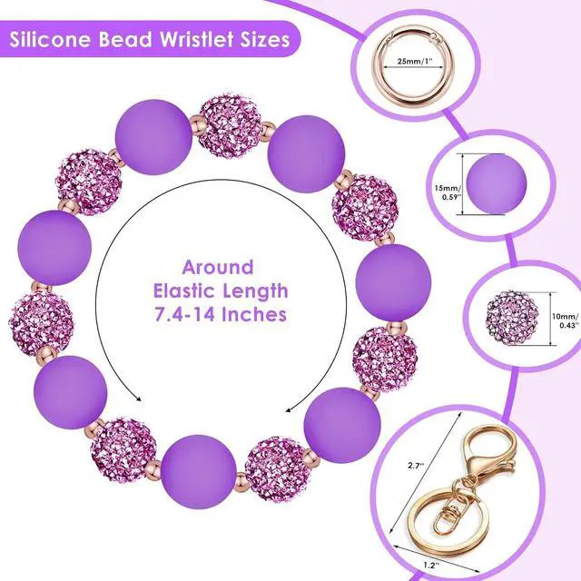 Alt view image 6 of 7 - M-Plateau Elastic Food-Grade Silicone Beaded Wristlet Keychain | Car Key Chain Bracelet, Silicone Wrist keychain with Key Ring for Women