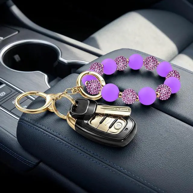 Alt view image 7 of 7 - M-Plateau Elastic Food-Grade Silicone Beaded Wristlet Keychain | Car Key Chain Bracelet, Silicone Wrist keychain with Key Ring for Women