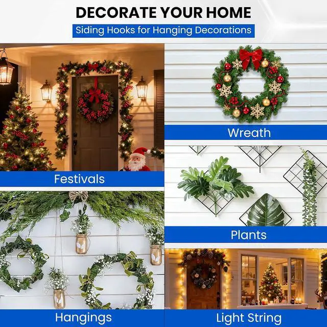 Alt view image 7 of 7 - FURWEY Vinyl Siding Hooks, 20 Pack, Heavy Duty Stainless Steel | No Hole Vinyl Siding Clips, for Outdoor & Festive Decoration