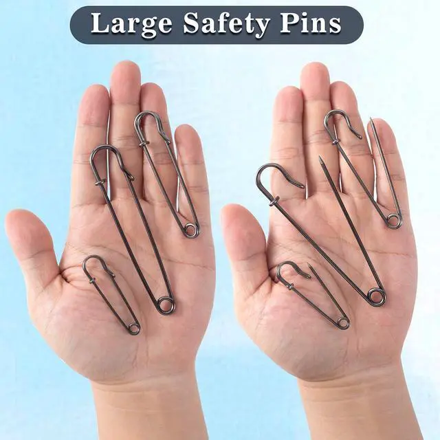 Alt view image 4 of 7 - HINZIC 15pcs Large Safety Pins for Thick Fabric, 3 Sizes Heavy Duty Rustproof Safety Pin, Big Oversized Safety Pins for Securing Clothes Blanket Leather Canvas Bandages Outdoor Tents- Black