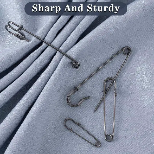 Alt view image 5 of 7 - HINZIC 15pcs Large Safety Pins for Thick Fabric, 3 Sizes Heavy Duty Rustproof Safety Pin, Big Oversized Safety Pins for Securing Clothes Blanket Leather Canvas Bandages Outdoor Tents- Black
