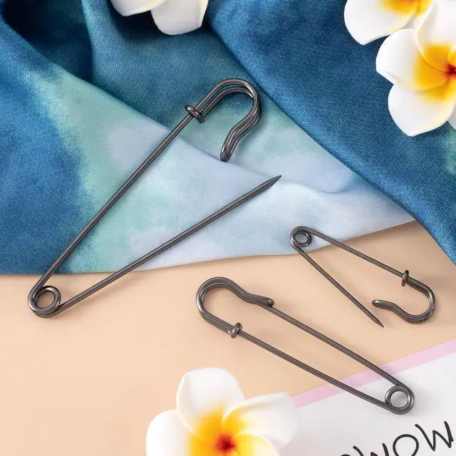 Alt view image 7 of 7 - HINZIC 15pcs Large Safety Pins for Thick Fabric, 3 Sizes Heavy Duty Rustproof Safety Pin, Big Oversized Safety Pins for Securing Clothes Blanket Leather Canvas Bandages Outdoor Tents- Black