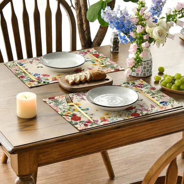 Alt view image 3 of 7 - Artoid Mode Vintage Floral Spring Placemats Set of 4, 12x18 Inch Seasonal Holiday Table Mats for Party Kitchen Dining Decoration