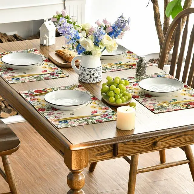 Alt view image 5 of 7 - Artoid Mode Vintage Floral Spring Placemats Set of 4, 12x18 Inch Seasonal Holiday Table Mats for Party Kitchen Dining Decoration