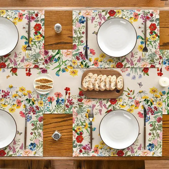 Alt view image 7 of 7 - Artoid Mode Vintage Floral Spring Placemats Set of 4, 12x18 Inch Seasonal Holiday Table Mats for Party Kitchen Dining Decoration
