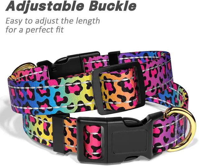 Alt view image 6 of 7 - Reflective Dog Collar, Adjustable Puppy Collar, Neon Leopard, XS | Neck Fit 8-12", Stylish Print Design, Heavy Duty Breathable Nylon, Soft Comfort Fit, Night Walking Safety, Outdoor Activities