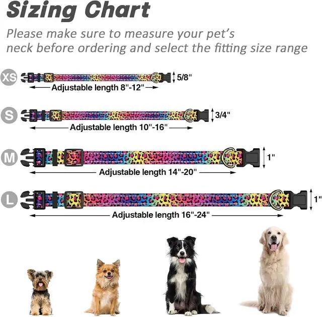 Alt view image 7 of 7 - Reflective Dog Collar, Adjustable Puppy Collar, Neon Leopard, XS | Neck Fit 8-12", Stylish Print Design, Heavy Duty Breathable Nylon, Soft Comfort Fit, Night Walking Safety, Outdoor Activities