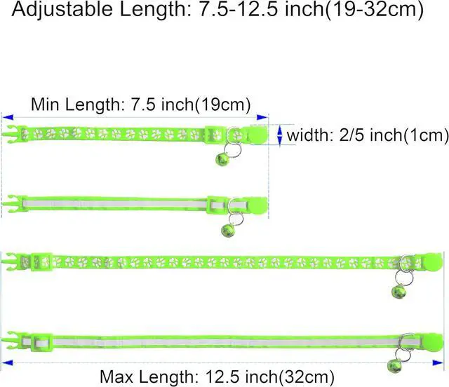 Alt view image 2 of 5 - 2 Pack Breakaway Cat Collars with Bells, Reflective Design and Claw Print Design, Safety Buckle, Adjustable 7.5-12.5 Inches for Kittens & Cats (Fluorescent Green)