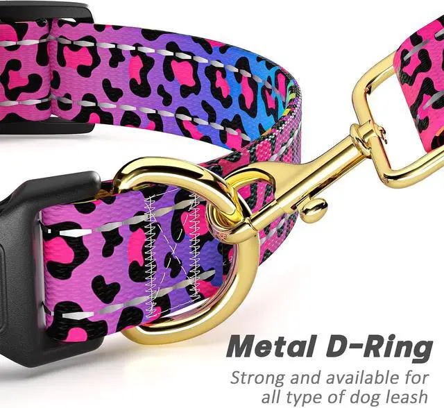 Alt view image 5 of 7 - Reflective Dog Collar, Adjustable Puppy Collar, Neon Leopard, XS | Neck Fit 8-12", Stylish Print Design, Heavy Duty Breathable Nylon, Soft Comfort Fit, Night Walking Safety, Outdoor Activities