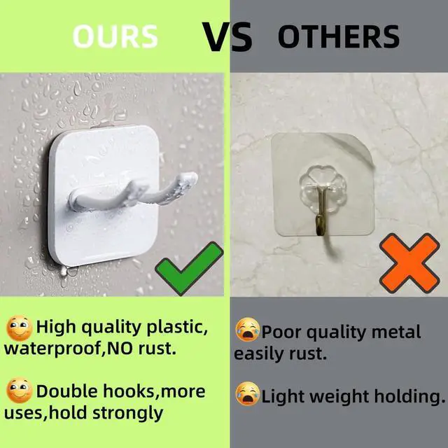 Alt view image 5 of 7 - Adhesive Utility Hooks,Waterproof Sticking Double Hooks,No Damage Wall Hanger,Multi Purpose White Plastic Hook for Shaving Razor, Towel, Robe,Plug, Keys, Kitchen Utensils(5)