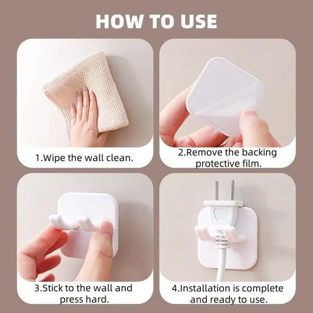 Alt view image 6 of 7 - Adhesive Utility Hooks,Waterproof Sticking Double Hooks,No Damage Wall Hanger,Multi Purpose White Plastic Hook for Shaving Razor, Towel, Robe,Plug, Keys, Kitchen Utensils(5)