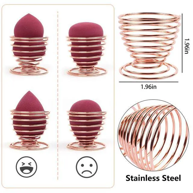 Alt view image 3 of 6 - 1 Pc Beauty Sponge Blender Holders Makeup Sponge Drying Stand Beauty Sponge Holder Storage Rack Egg Powder Puff Display Stand Sponge Storage, Rose Gold